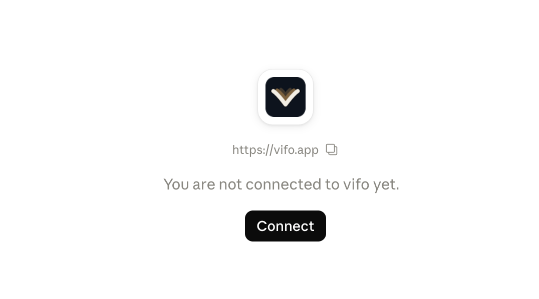 The You are not connected to vifo yet page with its Connect button
